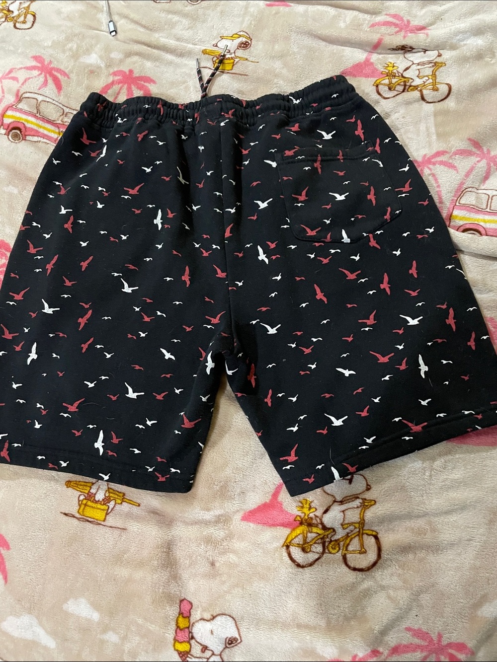 Men's Black Athletic Shorts with Red & White Seagull Print